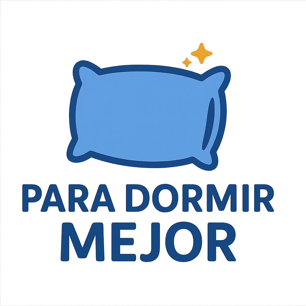 Para Dormir Mejor – Logo Logo con almohada azul y texto “Para Dormir Mejor”, sitio web con guías, reseñas y consejos para dormir bien.