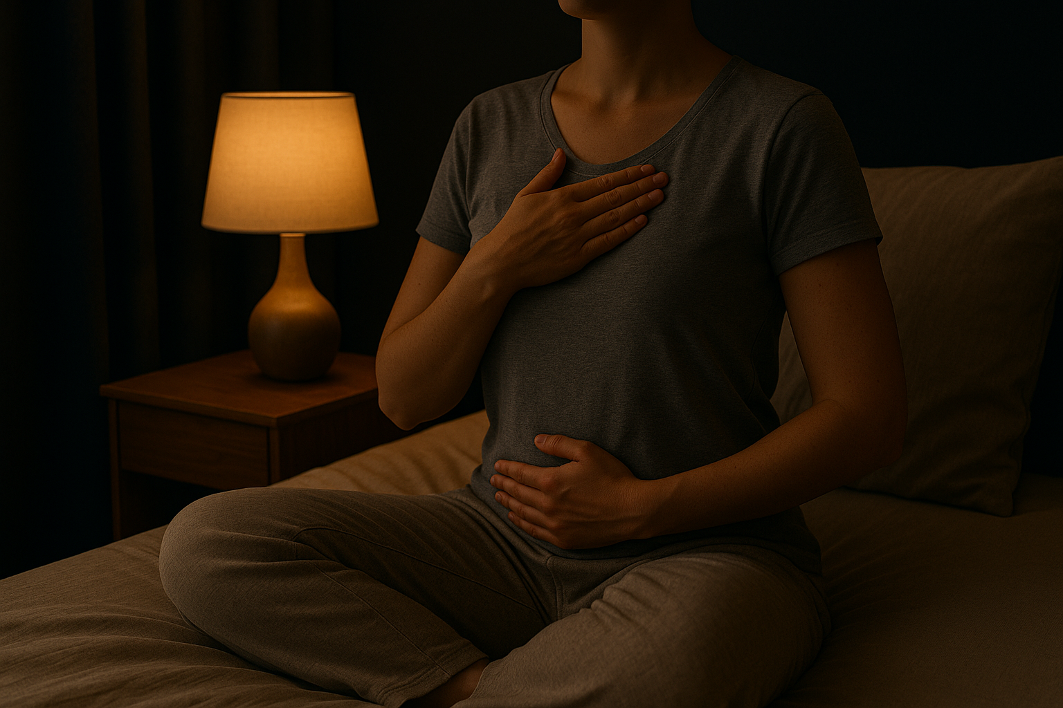 Persona practicando respiración 4 tiempos antes de dormir